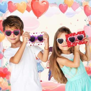 Kathfly Heart Shaped Glasses for Kids - 30 Packs with Cards