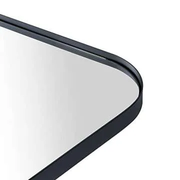 VANA NALA 34x40'' Large Matt Black Arched Mantel Mirror Rounded Corner Wall Mirror for Bathroom, Living Room or Powder Room