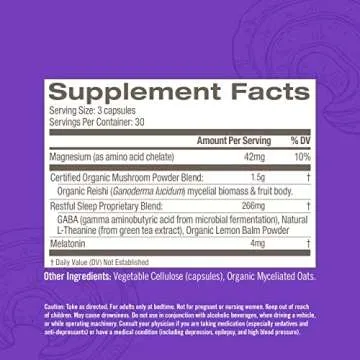 OM MUSHROOM SUPERFOOD Sleep Mushroom Capsules Superfood Supplement, 90 Count, 30 Days, Reishi, GABA, L-Theanine, Melatonin for Rest & Sleep Quality Superfood Supplement