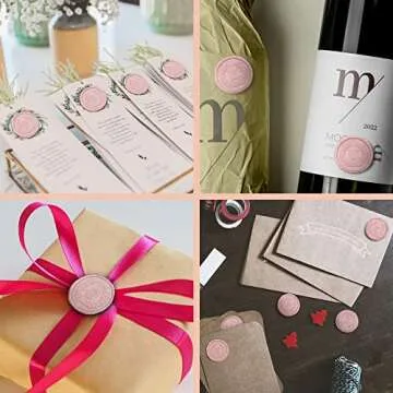 25Pcs Pink Letter I Adhesive Wax Seal Stickers, Hand-Made, No Need Seal Stamp, Tear and Use Wax Stickers for Wedding Invitations, Envelopes, Christmas Gift