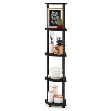 Furinno Turn-N-Tube 5 Tier Corner Display Rack Multipurpose Shelving Unit, 1-Pack, Espresso/Black