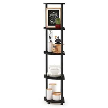 Furinno Turn-N-Tube 5 Tier Corner Display Rack Multipurpose Shelving Unit, 1-Pack, Espresso/Black