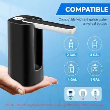 Foldable Water Dispenser for 5 Gallon Bottle, Electric Water Pump for 5 Gallon Jug Rechargable Portable Automatic Low Decibel for Camping Travel Home Kitchen Office (Black)