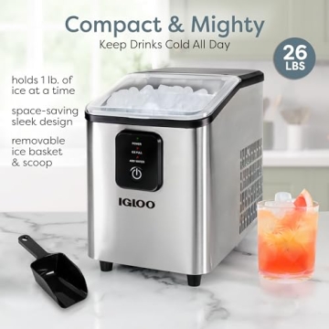 Igloo Self-Cleaning Countertop Ice Maker - Compact and Portable - Creates 26 lbs. Per Day, 8 Pieces ...