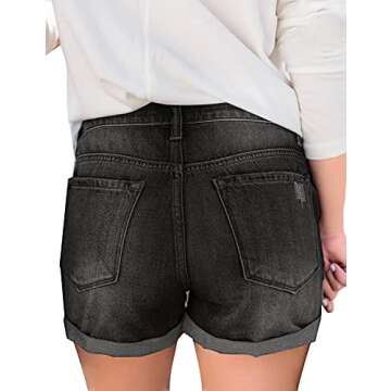 luvamia Women's Stretchy Ripped Denim Shorts High Rise Roll Hem Cut Off Shorts Wise Up Black Shorts ...