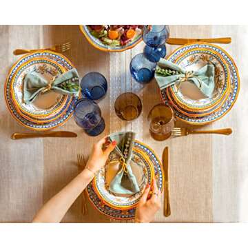 Euro Ceramica Duomo 16 Piece Stoneware Dinnerware Set, Service for 4 – Thanksgiving-Fall-Summer Dishes - Floral Design, Multicolor
