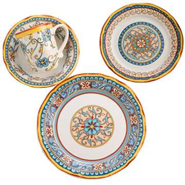 Euro Ceramica Duomo 16 Piece Stoneware Dinnerware Set, Service for 4 – Thanksgiving-Fall-Summer Dishes - Floral Design, Multicolor