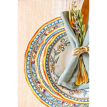 Euro Ceramica Duomo 16 Piece Stoneware Dinnerware Set, Service for 4 – Thanksgiving-Fall-Summer Dishes - Floral Design, Multicolor