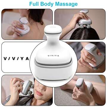 VIVIYA Electric Scalp Massager, Portable Rechargeable Head Massager with 8 Removable Massage Claws, Waterproof Handheld Hair Scalp Scratcher for Full-Body Massage and Stress Relax