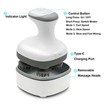 VIVIYA Electric Scalp Massager, Portable Rechargeable Head Massager with 8 Removable Massage Claws, Waterproof Handheld Hair Scalp Scratcher for Full-Body Massage and Stress Relax