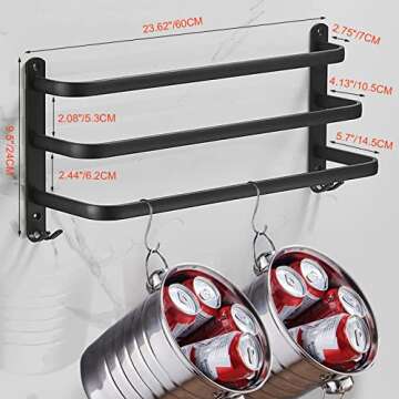 Black Towel Bar Towel Rack, 24 Inch Towel Racks for Bathroom Wall Mounted, Hand Towel Holder Bathroom Accessories, Bathroom Towel Holder Towel Bar, Modern Home Decor Bathroom Towel Rack Black