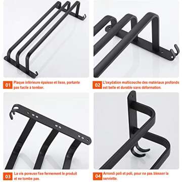 Black Towel Bar Towel Rack, 24 Inch Towel Racks for Bathroom Wall Mounted, Hand Towel Holder Bathroom Accessories, Bathroom Towel Holder Towel Bar, Modern Home Decor Bathroom Towel Rack Black