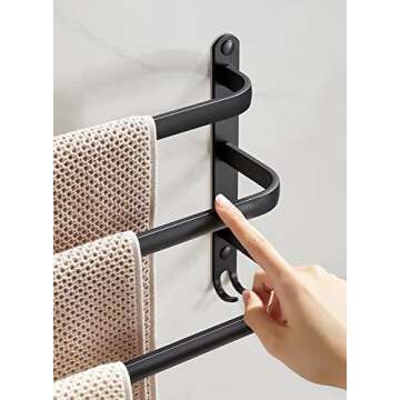 Black Towel Bar Towel Rack, 24 Inch Towel Racks for Bathroom Wall Mounted, Hand Towel Holder Bathroom Accessories, Bathroom Towel Holder Towel Bar, Modern Home Decor Bathroom Towel Rack Black