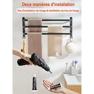 Black Towel Bar Towel Rack, 24 Inch Towel Racks for Bathroom Wall Mounted, Hand Towel Holder Bathroom Accessories, Bathroom Towel Holder Towel Bar, Modern Home Decor Bathroom Towel Rack Black