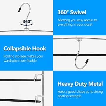 Pants Hangers 4 Pieces,5 Tier Closet Organizers and Storage Clothes Hangers,Hangers Space Saving with Swing Arm,Multiple Metal Hangers Clothes Organization for Pants Trousers Jeans Leggings Slacks