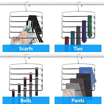 Pants Hangers 4 Pieces,5 Tier Closet Organizers and Storage Clothes Hangers,Hangers Space Saving with Swing Arm,Multiple Metal Hangers Clothes Organization for Pants Trousers Jeans Leggings Slacks