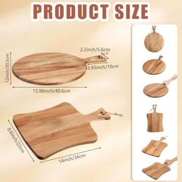 Hsei 2 Pcs Acacia Wood Cutting Board with Handle Wooden Charcuterie Board Large Paddle Carving Chopp...