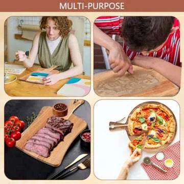 Hsei 2 Pcs Acacia Wood Cutting Board with Handle Wooden Charcuterie Board Large Paddle Carving Chopping Set Butter Serving Tray for Cheese Meat Fruit Pizza Bread Baking(Practical Handle)