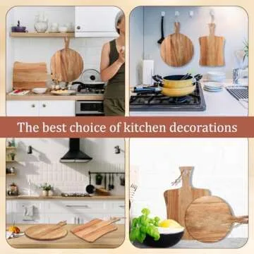 Hsei 2 Pcs Acacia Wood Cutting Board with Handle Wooden Charcuterie Board Large Paddle Carving Chopping Set Butter Serving Tray for Cheese Meat Fruit Pizza Bread Baking(Practical Handle)