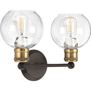 Hansford Collection 2-Light Clear Glass Coastal Bath Vanity Light Antique Bronze