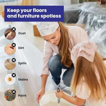 VicMore Heavy-Duty Plastic Drop Cloth - Water & Dustproof, Odorless Plastic Sheet for Painting, Reno...