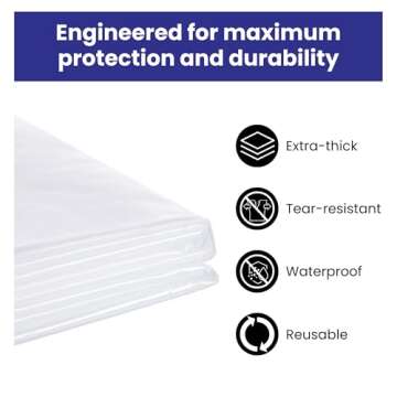 VicMore Heavy-Duty Plastic Drop Cloth - Water & Dustproof, Odorless Plastic Sheet for Painting, Renovations, DIY Projects - Strong Paint Tarp with 3mil Thickness - Floor Covering & Dust Cover - 9’x12