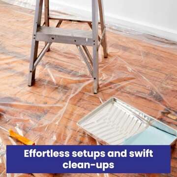 VicMore Heavy-Duty Plastic Drop Cloth - Water & Dustproof, Odorless Plastic Sheet for Painting, Renovations, DIY Projects - Strong Paint Tarp with 3mil Thickness - Floor Covering & Dust Cover - 9’x12