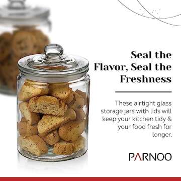 Glass Jars with Lids - 30 oz. Clear Airtight Jar Glass Canisters Used As Candy Jars, Cookie Jars, & ...