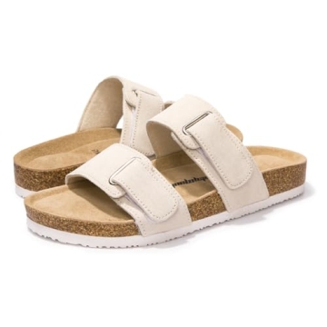 FUNKYMONKEY Unisex Slide Sandals Adjustable Double Buckle with Soft Footbed Comfort Slides for Women and Men (7 W/5.5 M, Beige-BS)