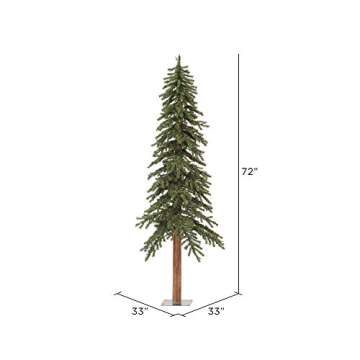 Vickerman 6' Natural Alpine Unlit Christmas Tree - Traditional Deep Green - 657 PVC Tips - Flat Metal Stand - Seasonal Indoor Home Decor - Unlit Alpine Tree