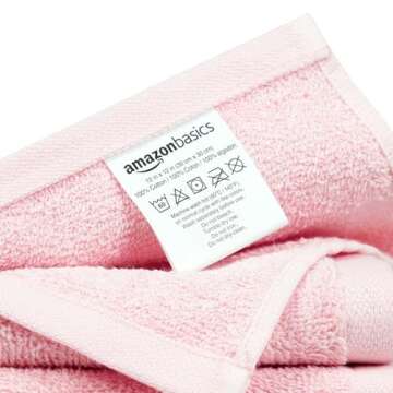 Amazon Basics face Towels for bathroom, 100% Cotton Extra Absorbent washcloth , Fast Drying - salon towel - 24 Pack Petal Pink (12 x 12 inches)