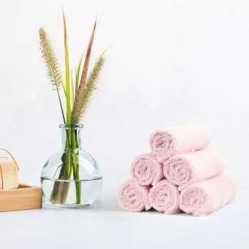 Amazon Basics face Towels for bathroom, 100% Cotton Extra Absorbent washcloth , Fast Drying - salon towel - 24 Pack Petal Pink (12 x 12 inches)