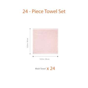 Amazon Basics face Towels for bathroom, 100% Cotton Extra Absorbent washcloth , Fast Drying - salon towel - 24 Pack Petal Pink (12 x 12 inches)