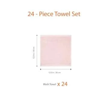Amazon Basics face Towels for bathroom, 100% Cotton Extra Absorbent washcloth , Fast Drying - salon towel - 24 Pack Petal Pink (12 x 12 inches)
