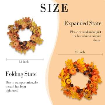 Wchiou 20 Inch Fall Wreath, Artificial Fall Wreaths for Front Door with Pumpkin & Pine Cones & Berri...