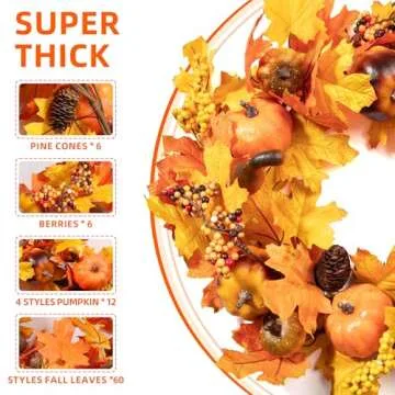 Buy Wchiou 20 Inch Fall Wreath for Stunning Autumn Decor