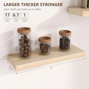 Natural Wood Floating Shelves Set of 3 for Home Decor