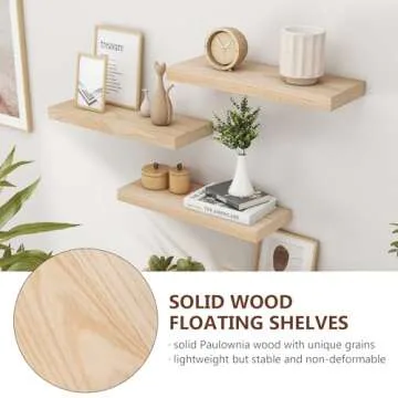 Natural Wood Floating Shelves Set of 3 for Home Decor