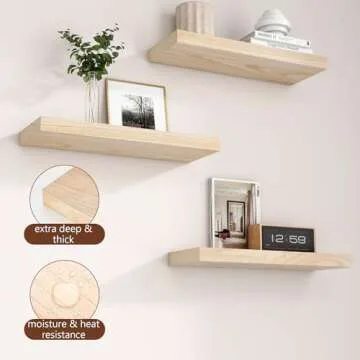 Natural Wood Floating Shelves Set of 3 for Home Decor