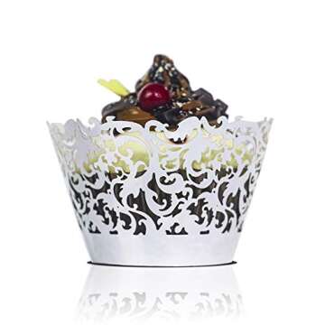 YOZATIA 60 Silver Vine Lace Cupcake Wrappers - Perfect for Weddings and Birthdays