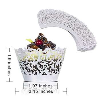 YOZATIA 60 Silver Lace Cupcake Wrappers for Events