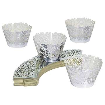 YOZATIA 60 Silver Lace Cupcake Wrappers for Events