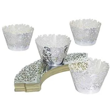 YOZATIA 60 Silver Lace Cupcake Wrappers for Events