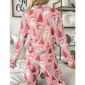 Ecosunny Valentines Day Pajama Set Women's Long Sleeve Sleepwear Soft Loungewear Two Piece Button Down Pjs Lounge Set Pink