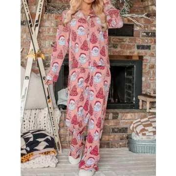 Ecosunny Valentines Day Pajama Set Women's Long Sleeve Sleepwear Soft Loungewear Two Piece Button Down Pjs Lounge Set Pink