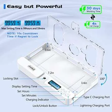 JOSTART Phone Lock Box with Timer, Timed Lock Box for 7" Cell Phone, Phone Jail with Timer to Help Reducing Screen Time | Break Free from Social Media/Games