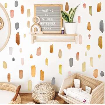 Boho Wall Stickers Peel and Stick Watercolor Wall Decals Brush Strokes Splatter Wall Decals Removable Abstract Wall Stickers Modern Boho Wall Decals for Nursery Bedroom Decor