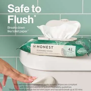 The Honest Company Flushable Wipes for Sensitive Skin | Fragrance Free, Hypoallergenic, 99% Water, S...