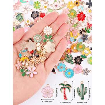 Kalolary 140PCS Spring Enamel Flower Charms for Jewelry Making Easter Gift Summer Flower Themed Pend...