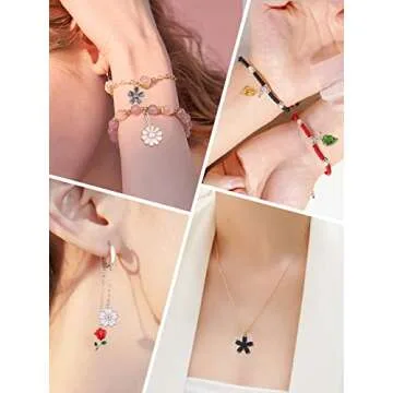 Kalolary 140PCS Spring Enamel Flower Charms for Jewelry Making Easter Gift Summer Flower Themed Pendants Gold-plated Bracelet Charms for Earrings Necklace Bracelet Plant Pendants DIY Making